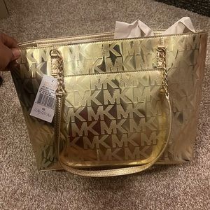 Michael Kors Gold Mirror Metallic Tote Bag